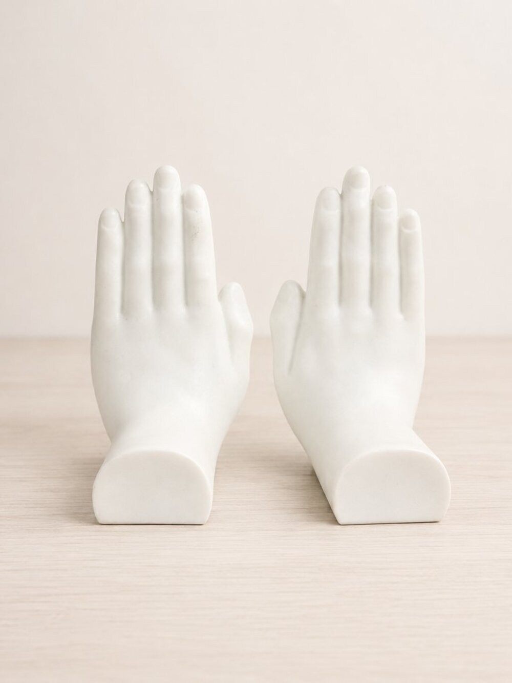 Pair White Ceramic Hand Bookends Sculptural Modern Shelf Decor Set of 2
